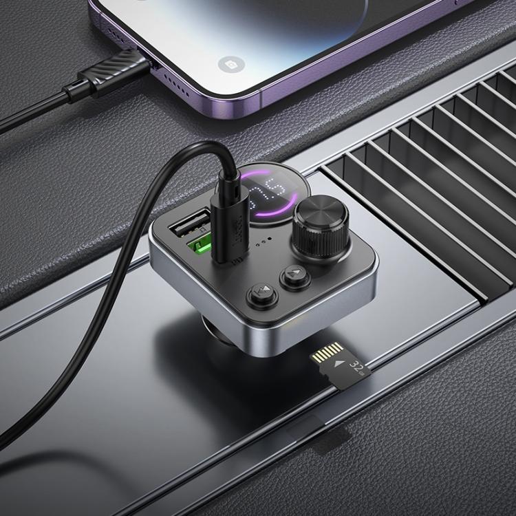 hoco E86 Alegria 48W Dual Port PD 30W and QC 3.0 Car Bluetooth FM Transmitter - Black