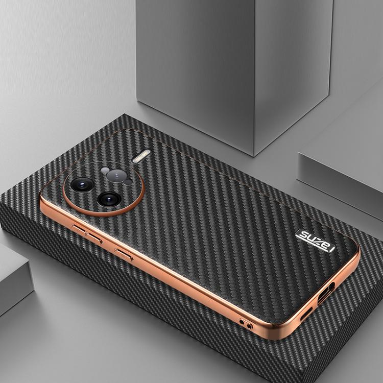 For Redmi K80 Pro AZNS Electroplated Edge Carbon Fiber Texture Phone Case