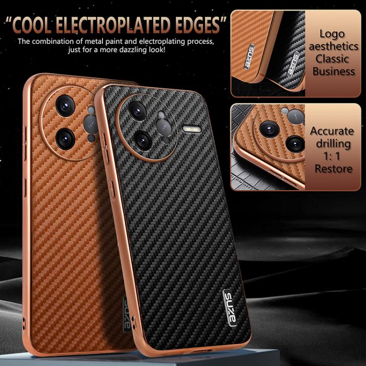 For Redmi K80 Pro AZNS Electroplated Edge Carbon Fiber Texture Phone Case
