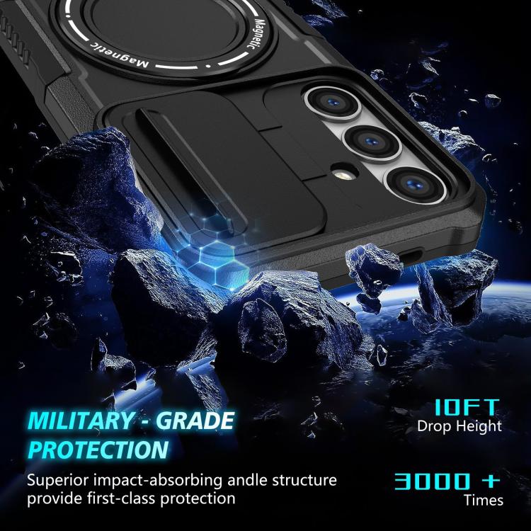 For Samsung Galaxy S25 5G Sliding Camshield MagSafe Holder TPU Hybrid PC Phone Case
