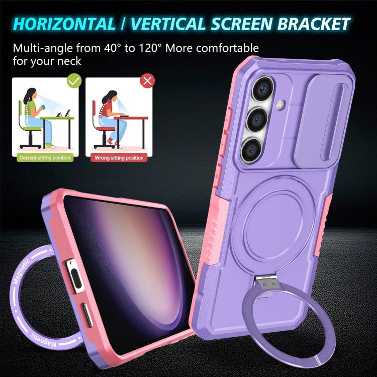 For Samsung Galaxy S25+ 5G Sliding Camshield MagSafe Holder TPU Hybrid PC Phone Case
