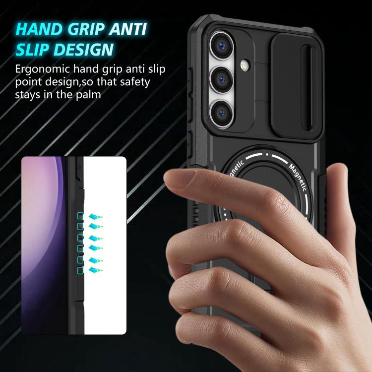 For Samsung Galaxy S25+ 5G Sliding Camshield MagSafe Holder TPU Hybrid PC Phone Case