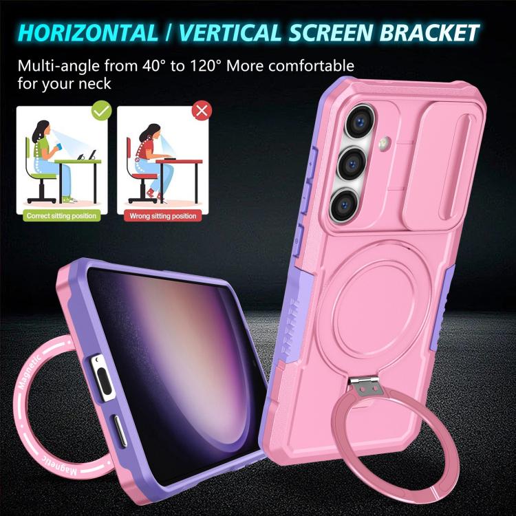 For Samsung Galaxy S25+ 5G Sliding Camshield MagSafe Holder TPU Hybrid PC Phone Case