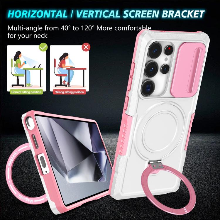 For Samsung Galaxy S25 Ultra 5G Sliding Camshield MagSafe Holder TPU Hybrid PC Phone Case