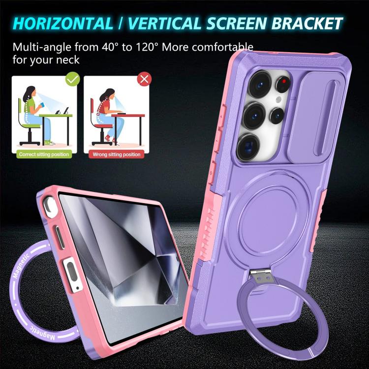 For Samsung Galaxy S25 Ultra 5G Sliding Camshield MagSafe Holder TPU Hybrid PC Phone Case