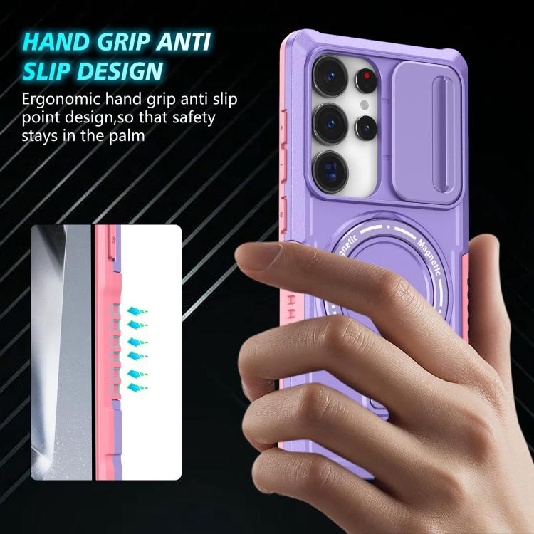 For Samsung Galaxy S25 Ultra 5G Sliding Camshield MagSafe Holder TPU Hybrid PC Phone Case