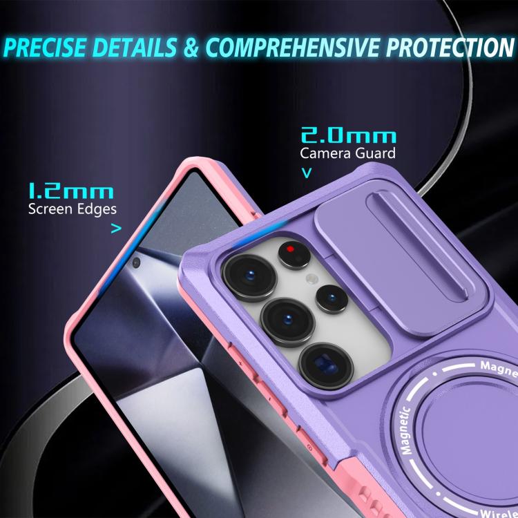 For Samsung Galaxy S25 Ultra 5G Sliding Camshield MagSafe Holder TPU Hybrid PC Phone Case