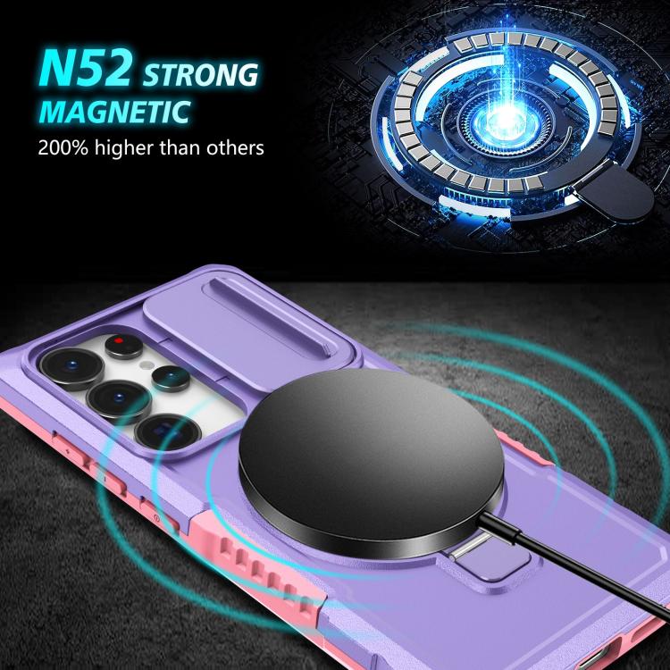 For Samsung Galaxy S25 Ultra 5G Sliding Camshield MagSafe Holder TPU Hybrid PC Phone Case