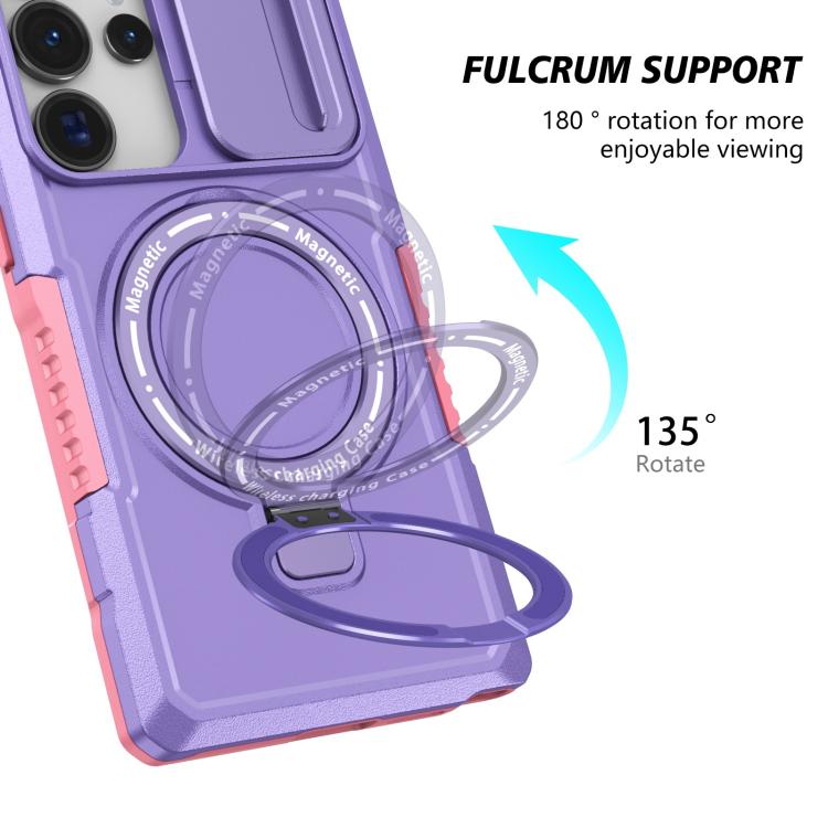 For Samsung Galaxy S25 Ultra 5G Sliding Camshield MagSafe Holder TPU Hybrid PC Phone Case