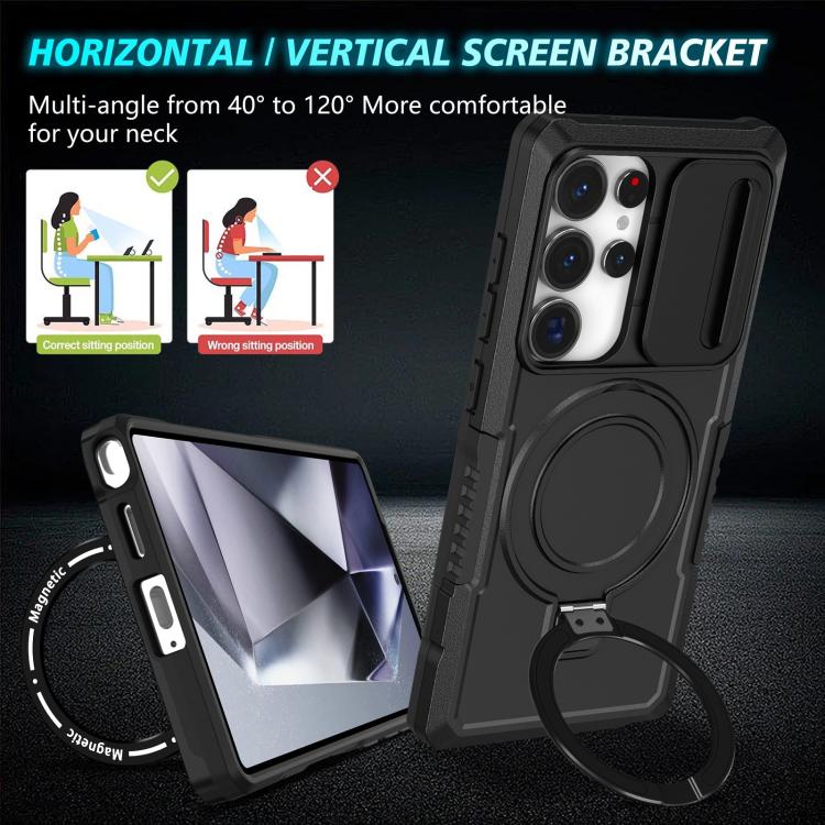 For Samsung Galaxy S25 Ultra 5G Sliding Camshield MagSafe Holder TPU Hybrid PC Phone Case