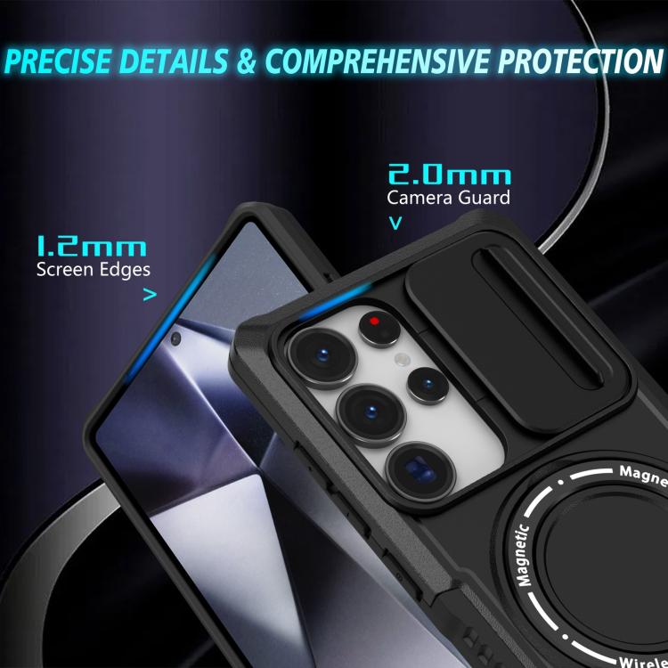 For Samsung Galaxy S25 Ultra 5G Sliding Camshield MagSafe Holder TPU Hybrid PC Phone Case