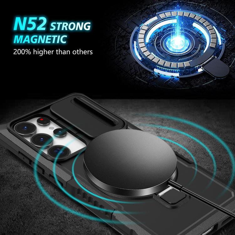 For Samsung Galaxy S25 Ultra 5G Sliding Camshield MagSafe Holder TPU Hybrid PC Phone Case