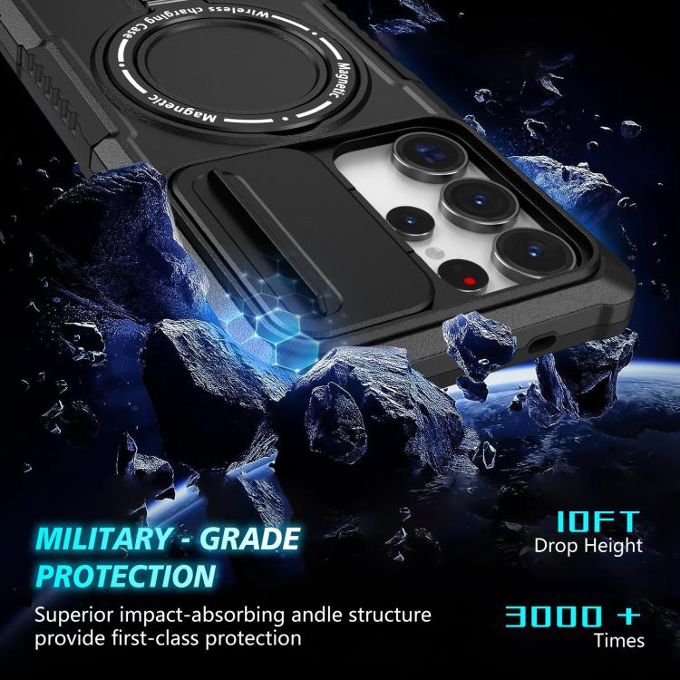 For Samsung Galaxy S25 Ultra 5G Sliding Camshield MagSafe Holder TPU Hybrid PC Phone Case