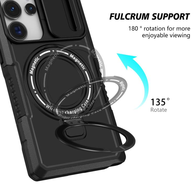 For Samsung Galaxy S25 Ultra 5G Sliding Camshield MagSafe Holder TPU Hybrid PC Phone Case