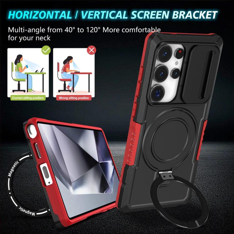 For Samsung Galaxy S25 Ultra 5G Sliding Camshield MagSafe Holder TPU Hybrid PC Phone Case
