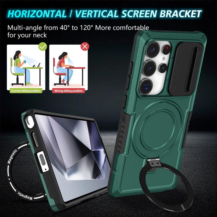 For Samsung Galaxy S25 Ultra 5G Sliding Camshield MagSafe Holder TPU Hybrid PC Phone Case