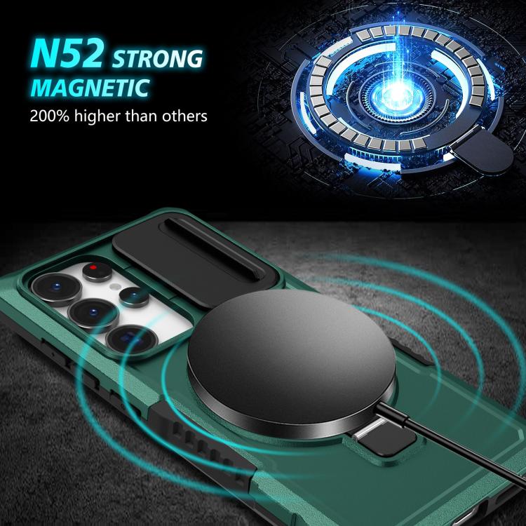 For Samsung Galaxy S25 Ultra 5G Sliding Camshield MagSafe Holder TPU Hybrid PC Phone Case