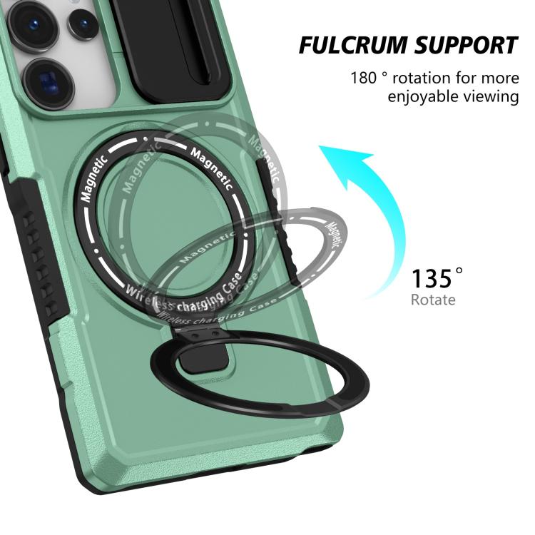 For Samsung Galaxy S25 Ultra 5G Sliding Camshield MagSafe Holder TPU Hybrid PC Phone Case