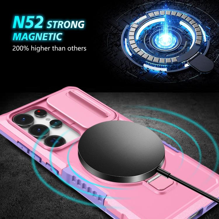 For Samsung Galaxy S25 Ultra 5G Sliding Camshield MagSafe Holder TPU Hybrid PC Phone Case