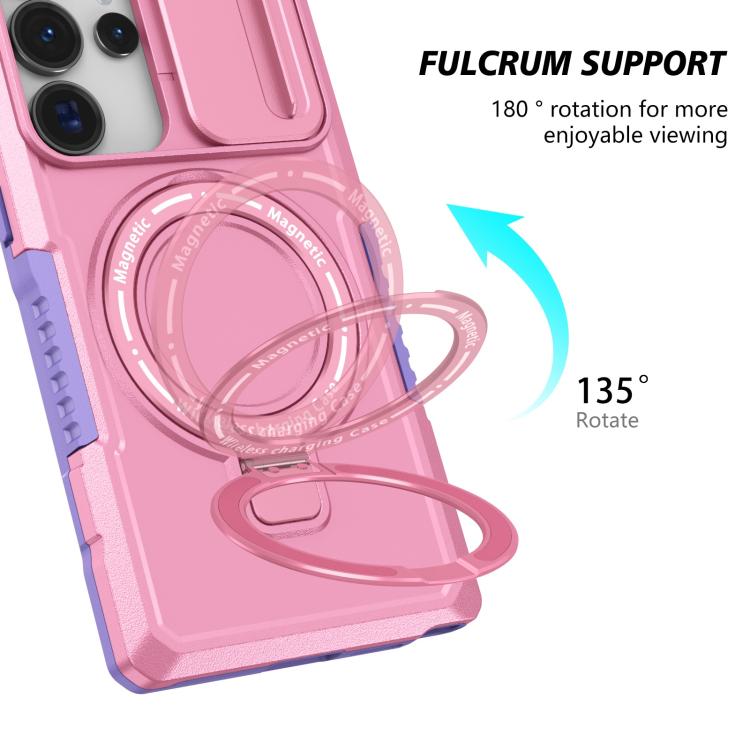 For Samsung Galaxy S25 Ultra 5G Sliding Camshield MagSafe Holder TPU Hybrid PC Phone Case