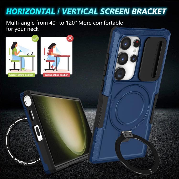 For Samsung Galaxy S24 Ultra 5G Sliding Camshield MagSafe Holder TPU Hybrid PC Phone Case