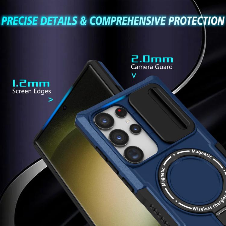 For Samsung Galaxy S24 Ultra 5G Sliding Camshield MagSafe Holder TPU Hybrid PC Phone Case