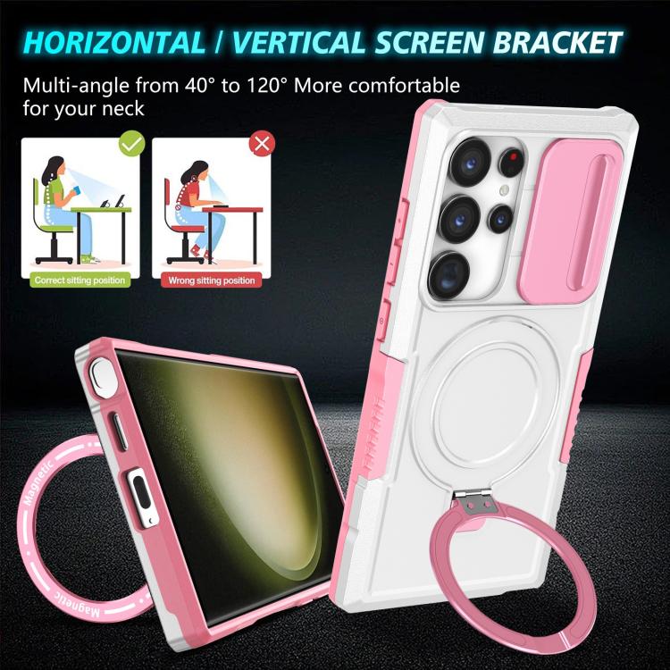 For Samsung Galaxy S24 Ultra 5G Sliding Camshield MagSafe Holder TPU Hybrid PC Phone Case