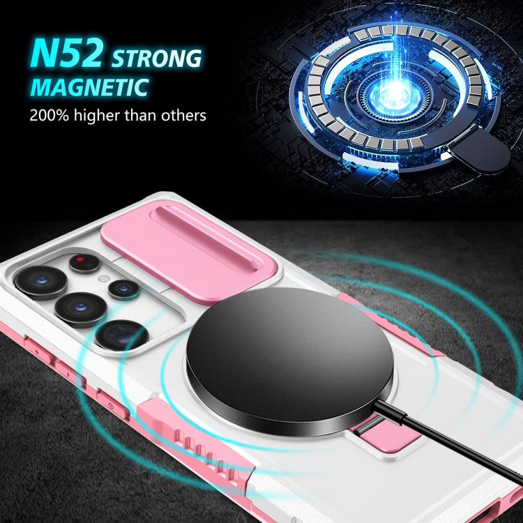 For Samsung Galaxy S24 Ultra 5G Sliding Camshield MagSafe Holder TPU Hybrid PC Phone Case