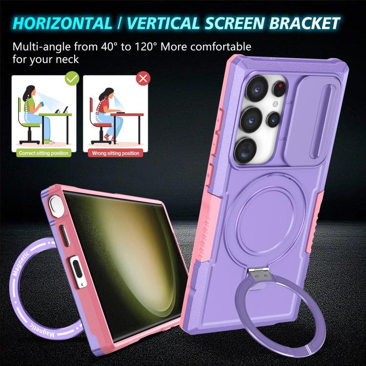 For Samsung Galaxy S24 Ultra 5G Sliding Camshield MagSafe Holder TPU Hybrid PC Phone Case