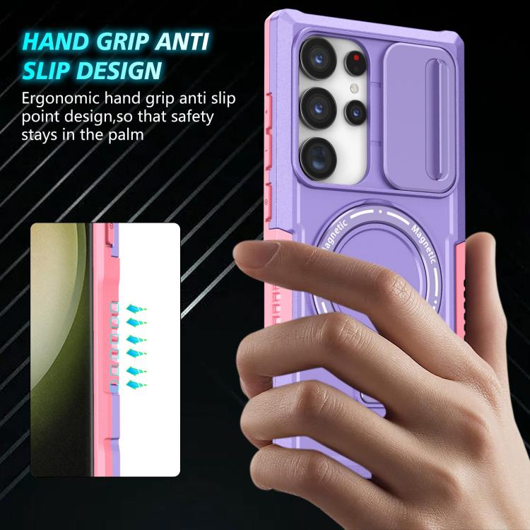 For Samsung Galaxy S24 Ultra 5G Sliding Camshield MagSafe Holder TPU Hybrid PC Phone Case