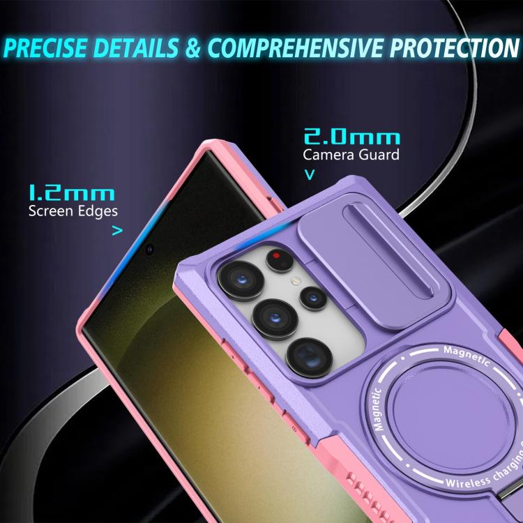 For Samsung Galaxy S24 Ultra 5G Sliding Camshield MagSafe Holder TPU Hybrid PC Phone Case