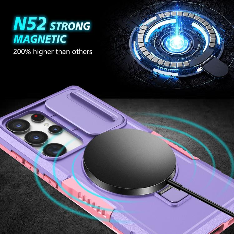 For Samsung Galaxy S24 Ultra 5G Sliding Camshield MagSafe Holder TPU Hybrid PC Phone Case