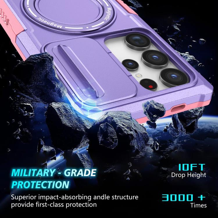 For Samsung Galaxy S24 Ultra 5G Sliding Camshield MagSafe Holder TPU Hybrid PC Phone Case
