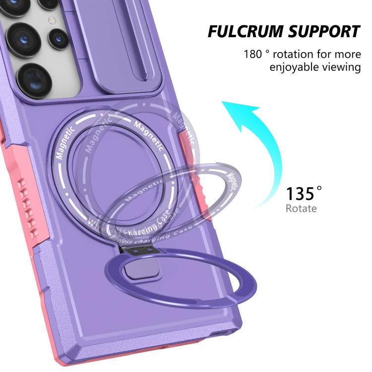 For Samsung Galaxy S24 Ultra 5G Sliding Camshield MagSafe Holder TPU Hybrid PC Phone Case