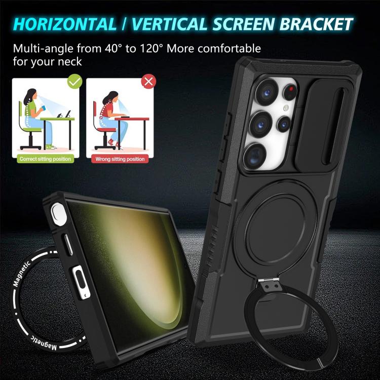 For Samsung Galaxy S24 Ultra 5G Sliding Camshield MagSafe Holder TPU Hybrid PC Phone Case