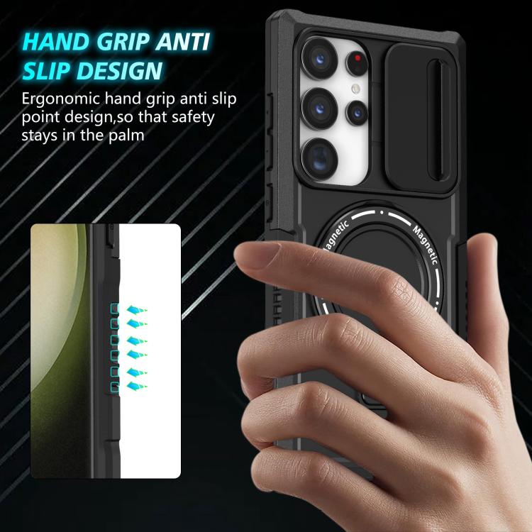 For Samsung Galaxy S24 Ultra 5G Sliding Camshield MagSafe Holder TPU Hybrid PC Phone Case