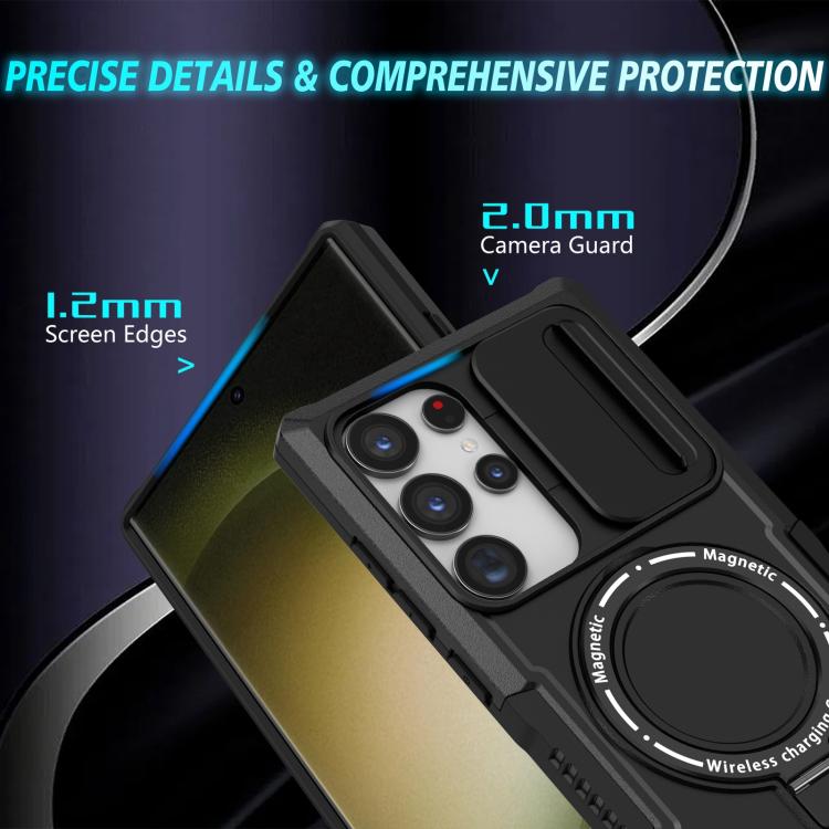 For Samsung Galaxy S24 Ultra 5G Sliding Camshield MagSafe Holder TPU Hybrid PC Phone Case
