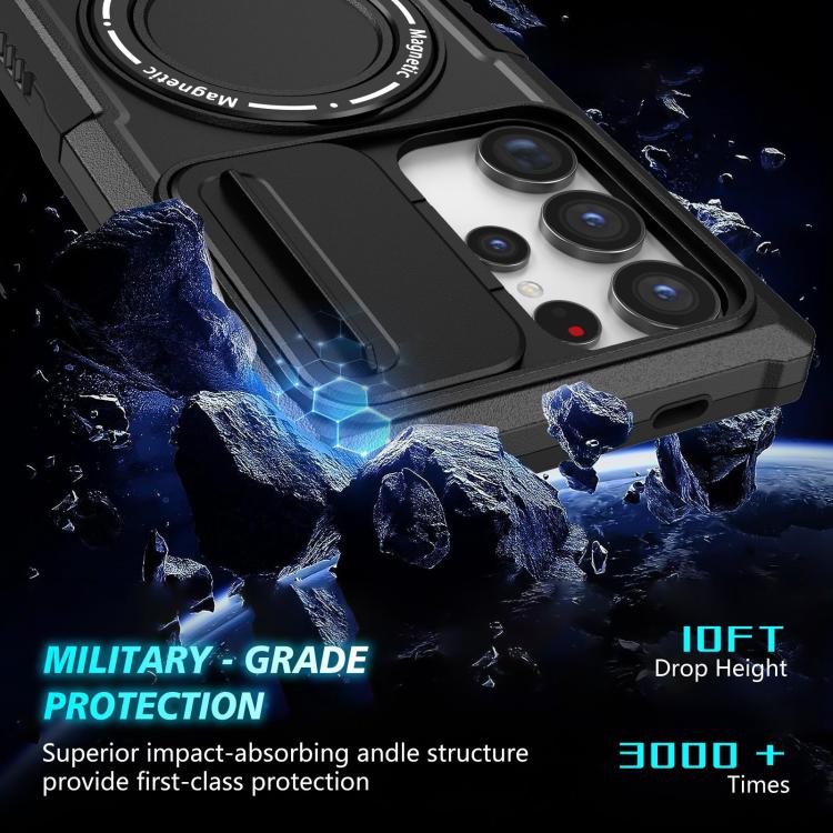 For Samsung Galaxy S24 Ultra 5G Sliding Camshield MagSafe Holder TPU Hybrid PC Phone Case