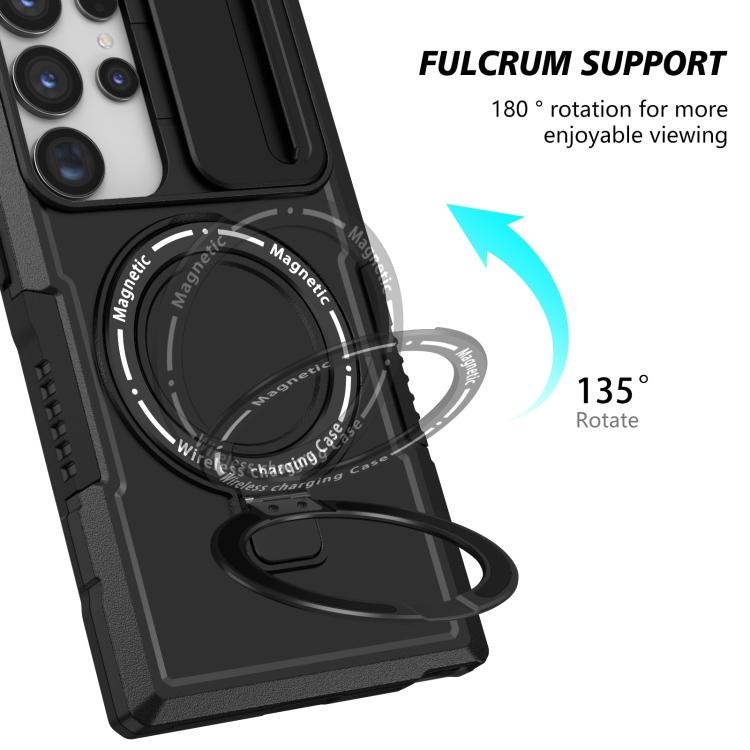For Samsung Galaxy S24 Ultra 5G Sliding Camshield MagSafe Holder TPU Hybrid PC Phone Case