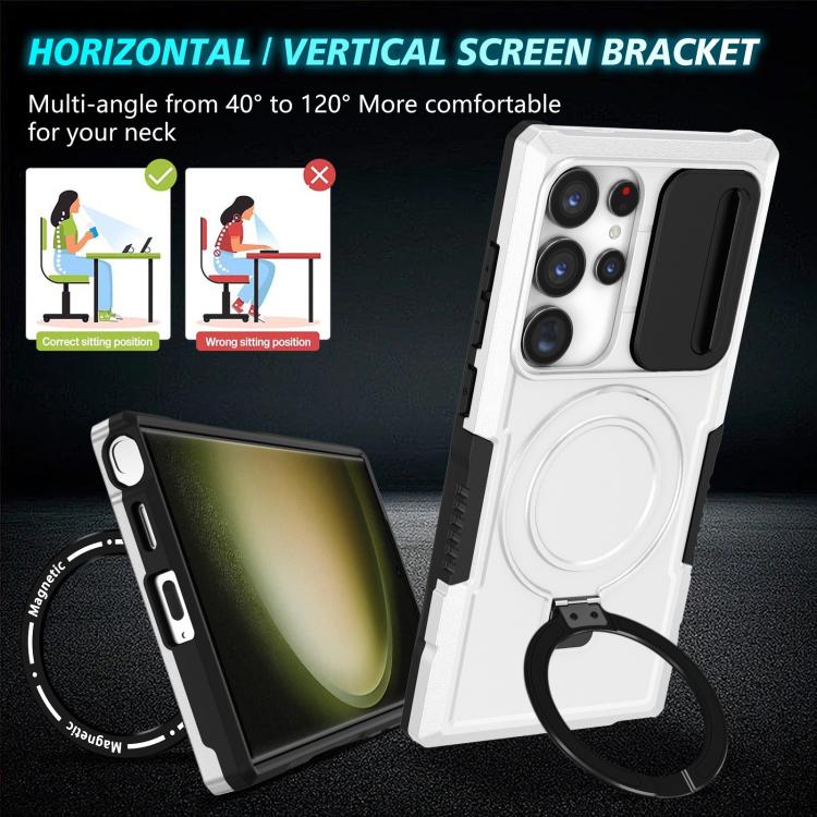 For Samsung Galaxy S24 Ultra 5G Sliding Camshield MagSafe Holder TPU Hybrid PC Phone Case
