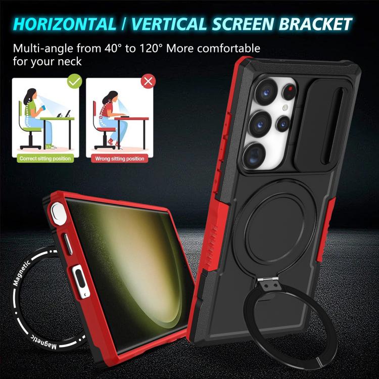 For Samsung Galaxy S24 Ultra 5G Sliding Camshield MagSafe Holder TPU Hybrid PC Phone Case