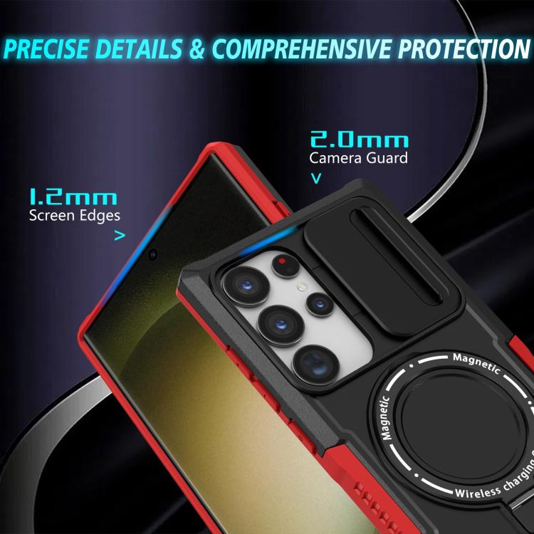 For Samsung Galaxy S24 Ultra 5G Sliding Camshield MagSafe Holder TPU Hybrid PC Phone Case