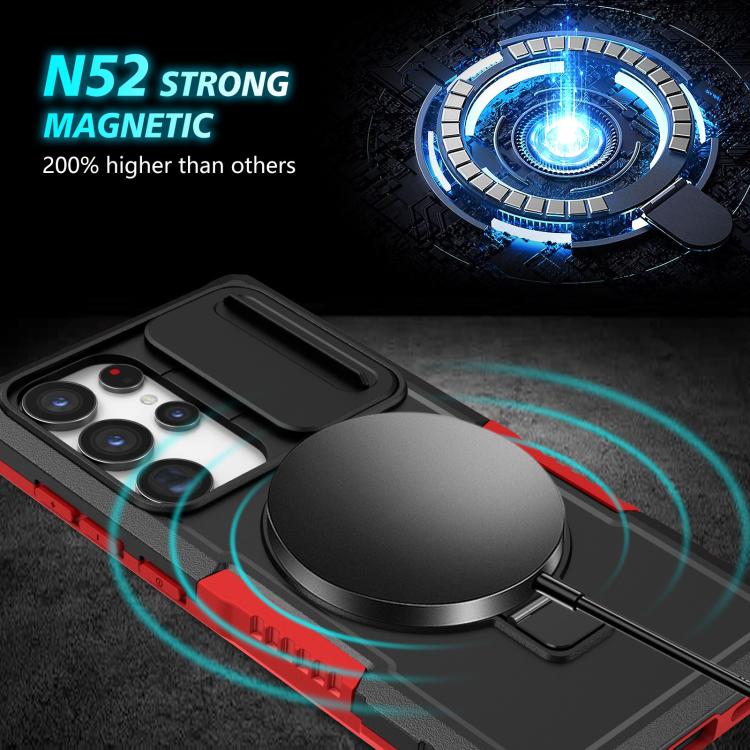 For Samsung Galaxy S24 Ultra 5G Sliding Camshield MagSafe Holder TPU Hybrid PC Phone Case