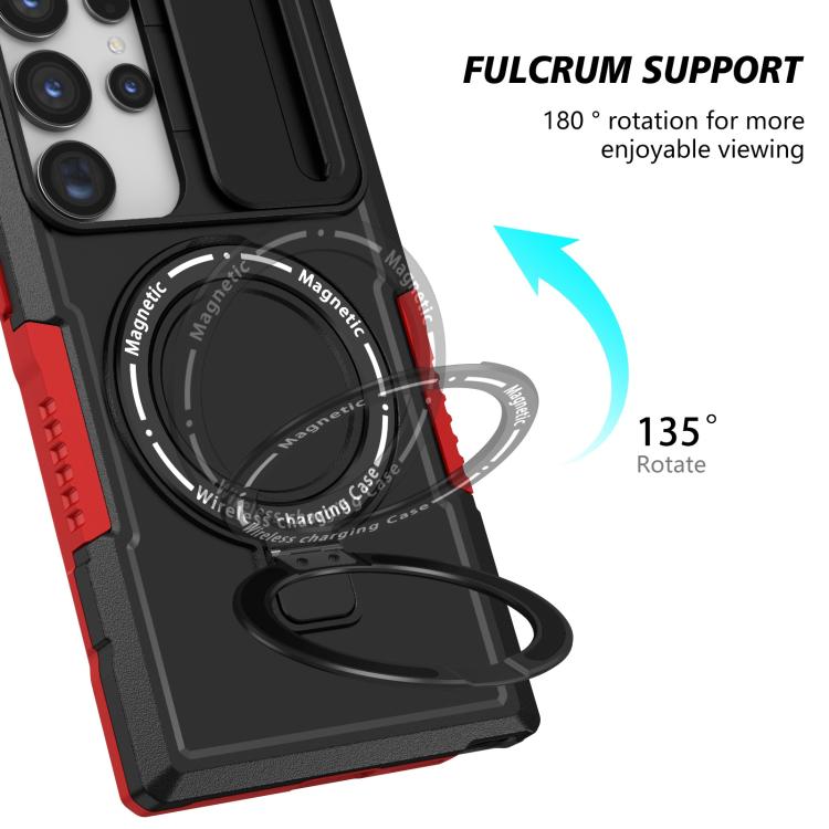 For Samsung Galaxy S24 Ultra 5G Sliding Camshield MagSafe Holder TPU Hybrid PC Phone Case