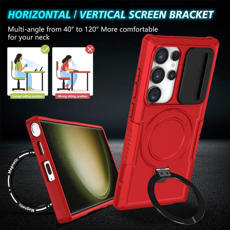 For Samsung Galaxy S24 Ultra 5G Sliding Camshield MagSafe Holder TPU Hybrid PC Phone Case
