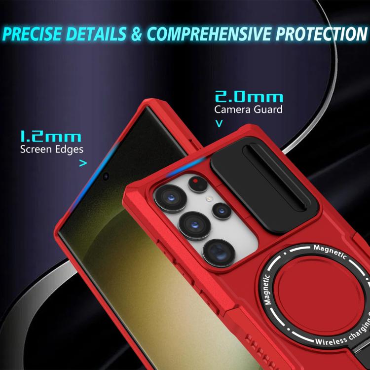 For Samsung Galaxy S24 Ultra 5G Sliding Camshield MagSafe Holder TPU Hybrid PC Phone Case
