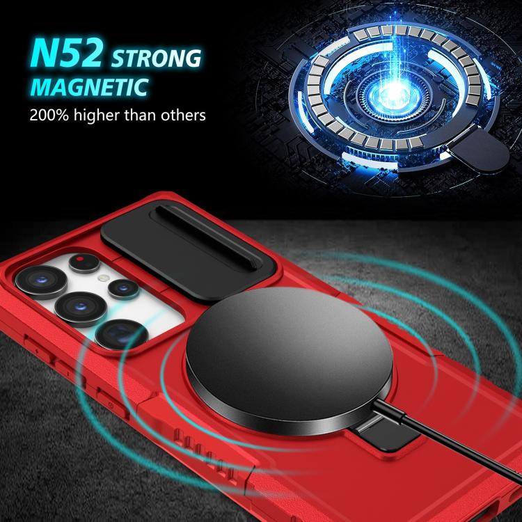 For Samsung Galaxy S24 Ultra 5G Sliding Camshield MagSafe Holder TPU Hybrid PC Phone Case