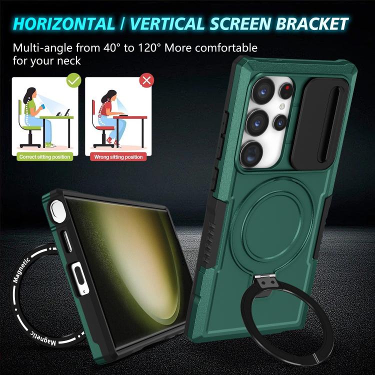 For Samsung Galaxy S24 Ultra 5G Sliding Camshield MagSafe Holder TPU Hybrid PC Phone Case