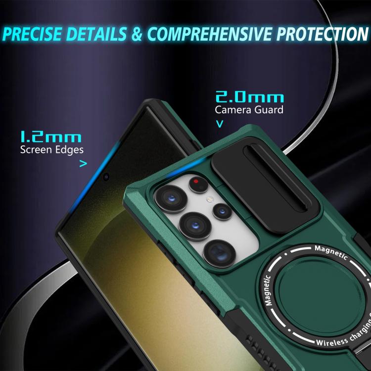 For Samsung Galaxy S24 Ultra 5G Sliding Camshield MagSafe Holder TPU Hybrid PC Phone Case