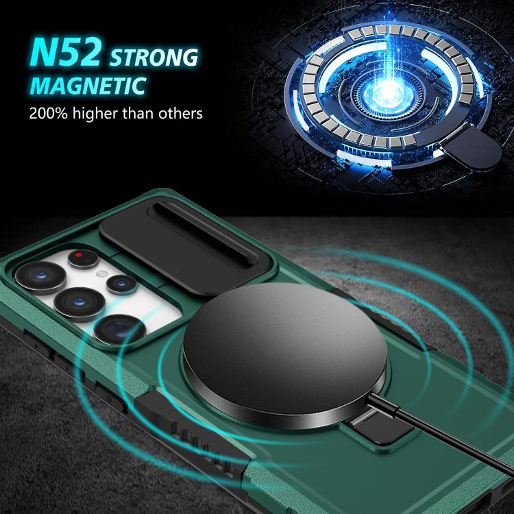 For Samsung Galaxy S24 Ultra 5G Sliding Camshield MagSafe Holder TPU Hybrid PC Phone Case